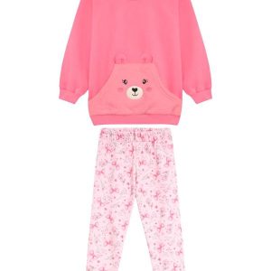 Conjunto Infantil Blusão Urso Rosa
