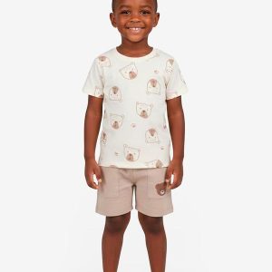 Conjunto Infantil Camiseta e Bermuda Bege