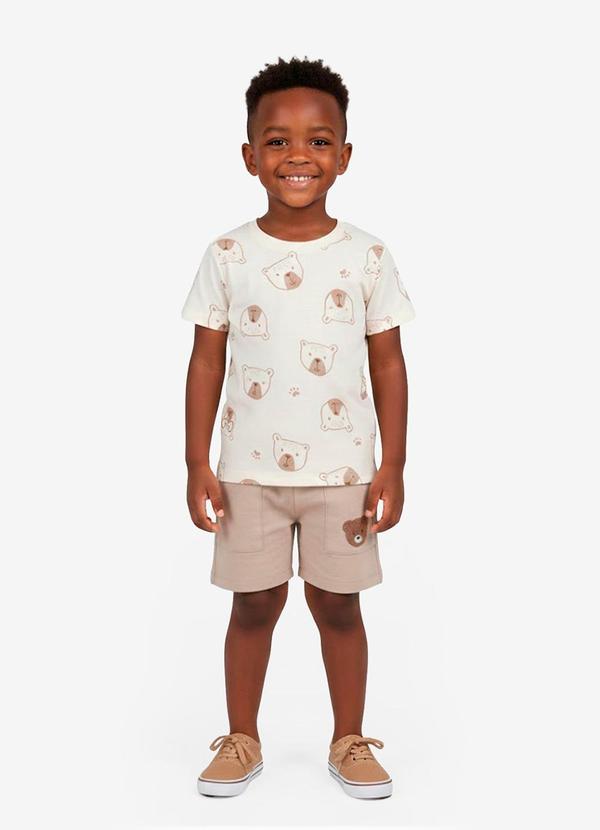 Conjunto Infantil Camiseta e Bermuda Bege