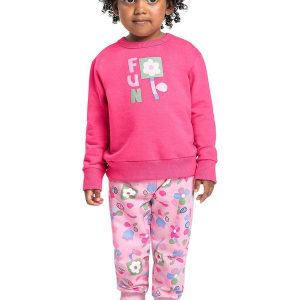 Conjunto Infantil em Moletom Florido Rosa