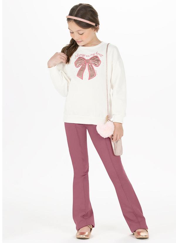Conjunto Menina com Calça e Blusão Bordado Rosa