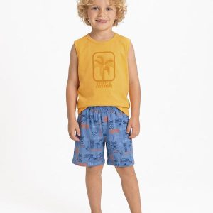Conjunto Menino Regata e Bermuda Laranja