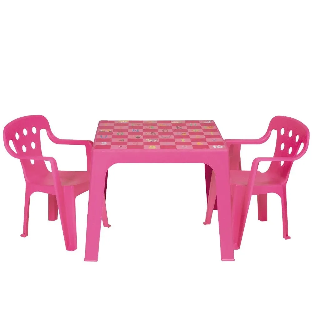 Conjunto Mesa Estampada E 2 Cadeiras Infantil Mor Plástica Rosa