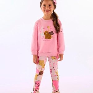 Conjunto Moletom Felpado Estampa Rosa