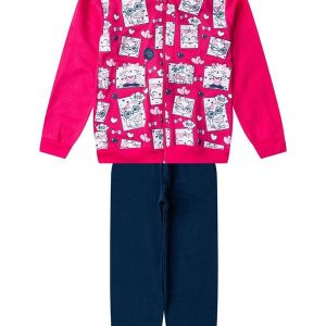 Conjunto Moletom Menina Jaqueta e Calça Rosa