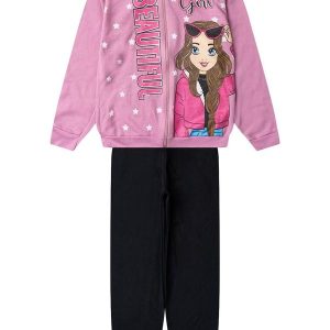 Conjunto Moletom Menina Jaqueta e Calça Rosa