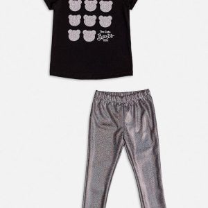Conjunto Prata com Strass e Brilho Preto