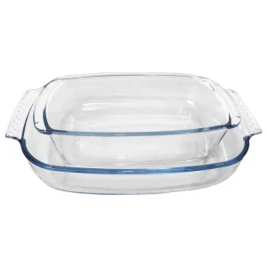 Conjunto Travessa Forma Retangular Vidro Sem Tampa 2 Peças