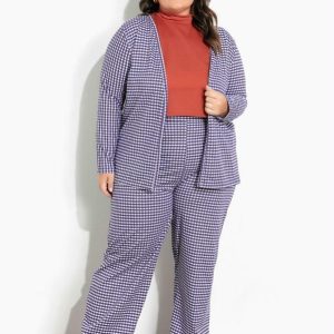 Conjunto Xadrez Roxo Cardigan e Calça Plus Size