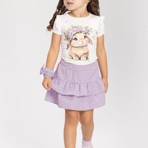 Conjunto com Shorts Saia e Blusa Estampada Rosa