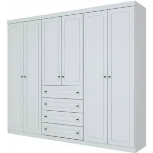 Guarda Roupa / Roupeiro Casal Henn D205-05 6 Portas 4 Gavetas MDP e MDF Branco