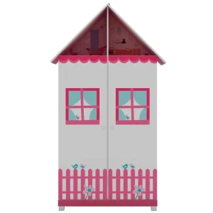 Guarda Roupa / Roupeiro Gelius Casinha Rosa 2 Portas 2 Gavetas 216x121x48cm Pink/branco