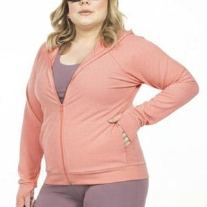 Jaqueta com Capuz Plus Size Rosa