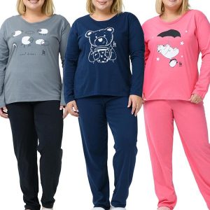 Kit com 3 Pijamas Inverno Plus Size Multicores