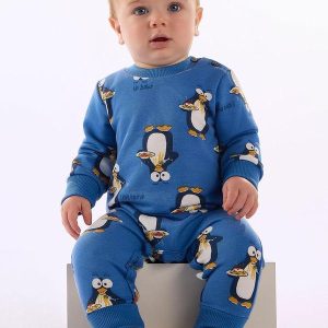 Macacão Bebê Moletom Penguin Azul