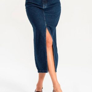Saia Jeans Midi Noah Jeans Escuro Azul