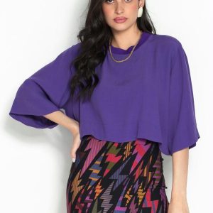 T-Shirt Ampla de Crepe Roxo