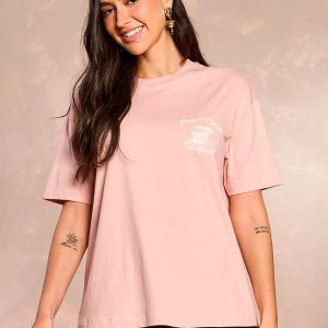 T-Shirt Oversized em Malha Rosa