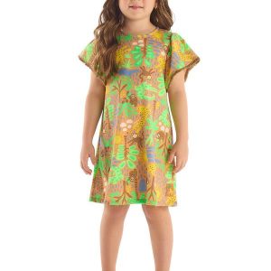 Vestido Algodão Manga Evasê Marrom