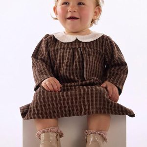 Vestido Bebê Jacquard Gola Boneca Marrom