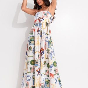 Vestido Cropped Tropical Vintage Off White
