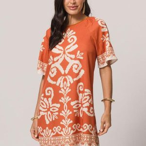 Vestido Curto de Manga Curta Laranja