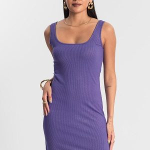 Vestido Curto em Ribana Canelada Roxo