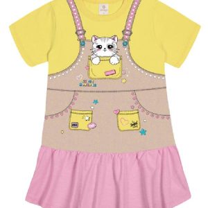Vestido Estampado Amarelo e Rosa
