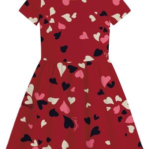 Vestido Godê Acinturado Corações Vermelho