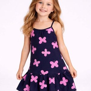 Vestido Infantil com Alças e Babado Azul