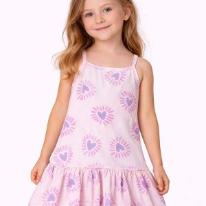 Vestido Infantil com Alças e Babado Rosa