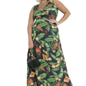 Vestido Longo Transpassado Plus Size Floral