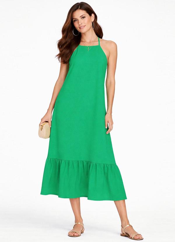 Vestido Longo de Alça e Recorte Maria Verde