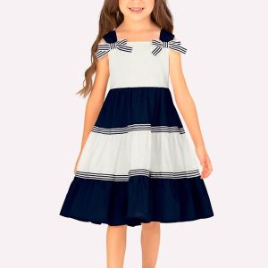 Vestido Menina em Tricoline Azul Marinho