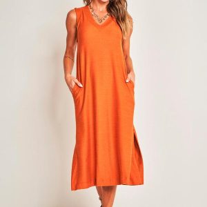 Vestido Midi sem Manga Laranja