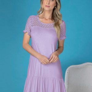 Vestido com Babadinhos e Renda Lilás