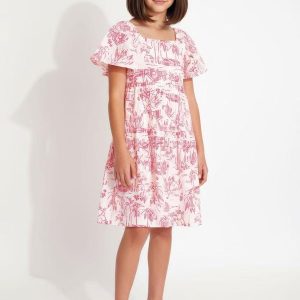 Vestido em Malha Estampado Rosa