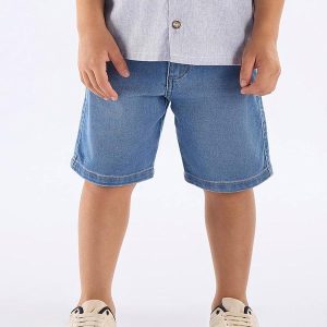 Bermuda Infantil em Jeans e Elastano Azul
