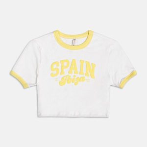 Blusa Baby Tee com Lettering Puff Amarelo