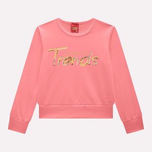 Blusa Cropped Infantil Menina Lettering Rosa