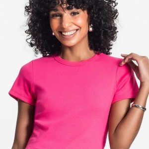 Blusa Cropped Ribana Básica Rosa