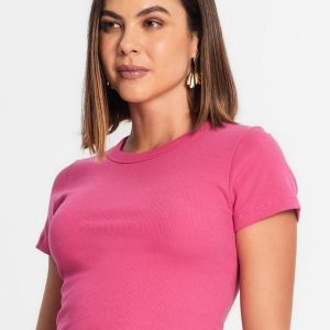 Blusa Cropped Ribana Básica Rosa