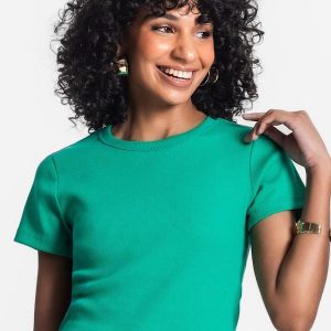 Blusa Cropped Ribana Básica Verde
