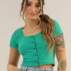 Blusa Cropped em Ribana Verde