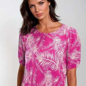 Blusa Folhagem Rosa em Linho