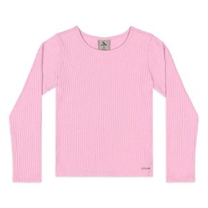 Blusa Ribana Canelada Manga Longa Rosa