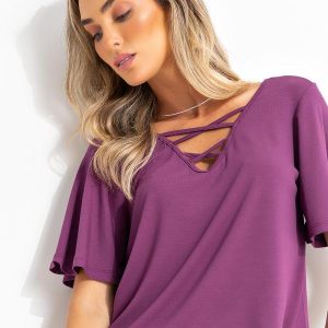 Blusa Roxa com Cordel Transpassado