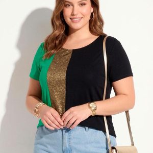 Blusa Verde e Preto com Recorte Frontal
