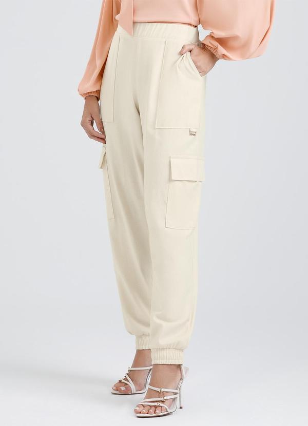 Calça Cargo em Linho Bege