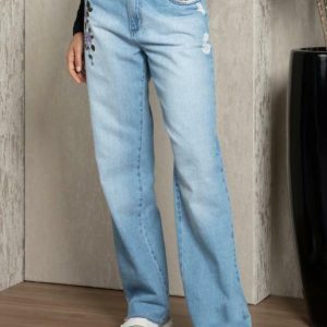 Calça Jeans Azul com Bordado